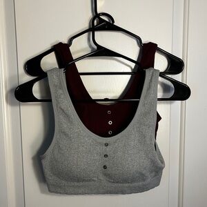 Gray and Maroon Ribbed Lucky Brand Sports Bras